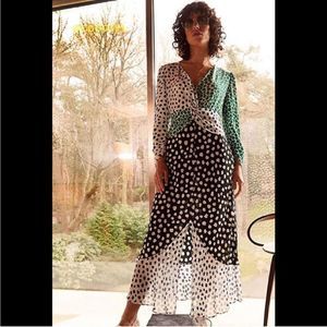 RIXO London Chelsea Dress in Psychedelic Tulip Spot Print Green White Small